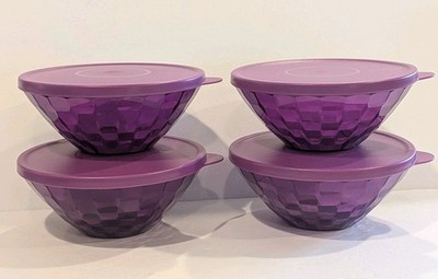 Tupperware Bowls Ice Prism Purple Set Of 4 Acrylic Matching Seals 16oz NEW