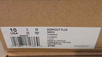 Reebok Workout Plus Men 10 Classic White Royal 2759 RB-RABSBOX/0712/V01
