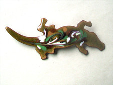 ALLIGATOR  Pin Brooch- Enamel on Copper  Signed INGA-BROWN/GREEN/WHITE Enamel