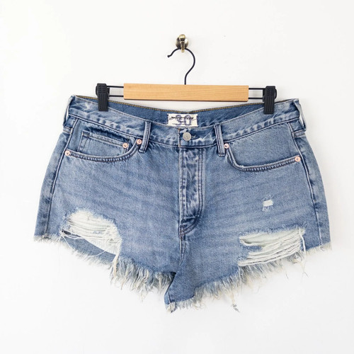 Free People Loving Good Vibrations Cotton Frayed Denim Shorts - Size 30 UK 14 - 第 1/12 張圖片