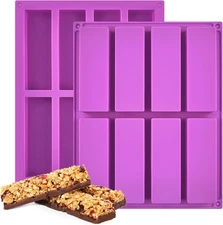 8 Cavity Granola Bar Molds, 2 Pack Rectangle Silicone Chocolate Candy Bar Mol...