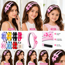 12pcs Girl Headband Bow Dots Solid Bowknot Ribbon Hair Head Band Clip Women Lot