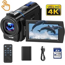 Video Camera Camcorder 4K Touch Screen 30fps 48MP with IR Night Vision 3.0" 270°