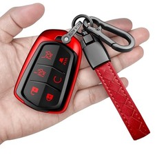 for Cadillac Key Fob Cover with Keychain Soft Full Protection 6 Buttons Red