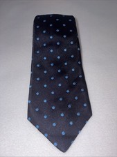 Authentic Kiton Napoli 7 Fold Silk Tie Navy Blue Bright Blue Polka Dots Italy