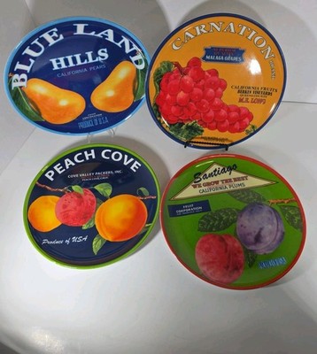 Lunch Plates Melamine Historic California Fruit Labels Set of 4 8''plates