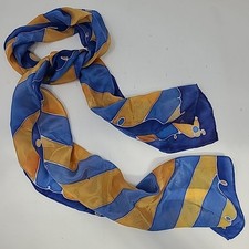 Vintage Orange And Blue Silky Feel Ladies Scarf 7.5x52" Striped
