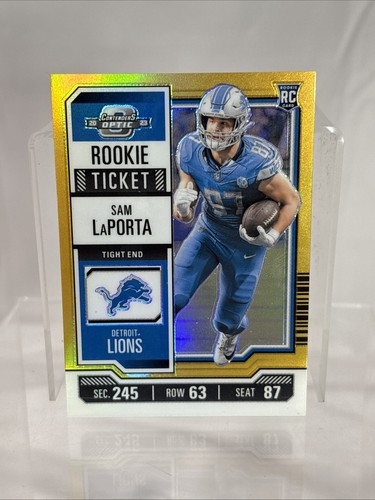 Boleto de novato Contenders Optic Sam LaPorta RC 2023 DORADO/50 SP Detroit Lions - Imagen 3 de 5