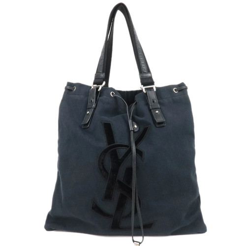 SAINT LAURENT YSL Kahala Canvas Velour Tote Bag Black 121631 Authentic