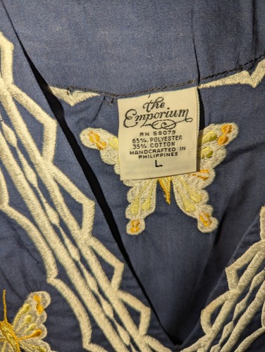 The Emporium Women's Navy Blue Butterfly Embroidered Blouse Top Sz L Cottagecore - Picture 7 of 10