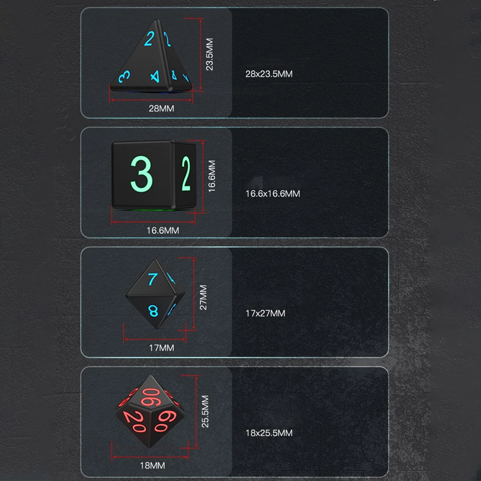 Juego de dados de iluminación inalámbrica Juego de dados de luz D&D Caja de carga LED RGB Foto 4 de 4