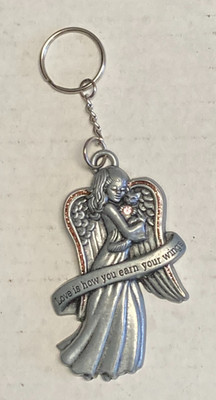 Gloria Duchin Pewter Angel Cat Love is how you earn your wings Keychain