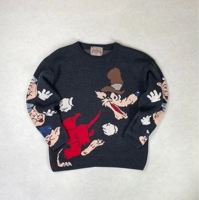 Pull Der Wolf und die drei kleinen Schweinchen Disney Wolle Woll Sweat Vintage Selten 90