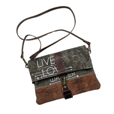 Mona B Upcycled Canvas Leather Crossbody Foldover  Live Love Wander  Bag