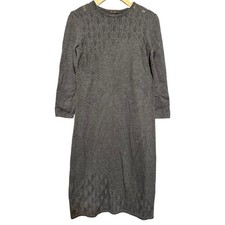 J. McLaughlin Womens Size M Gray 3/4 Sleeve Pointelle Crochet Sweater Knit Dress