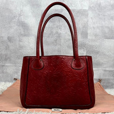 Miu Miu Embossed Floral Leather Tote Bag Red Gold Hardware Authentic GC