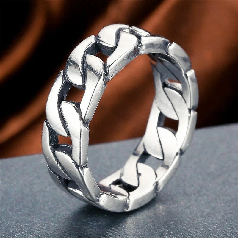 Men's Silver Chain Ring 10