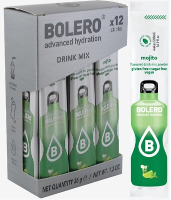 (165,28 /kg) 12 Sticks Bolero Mojito Pulver Minze Lime Getränkepulver zuckerfrei