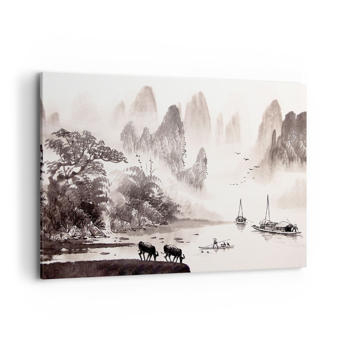 Quadro su Tela 100x70cm Cinese paesaggio acquerello Stampe Immagini Murale