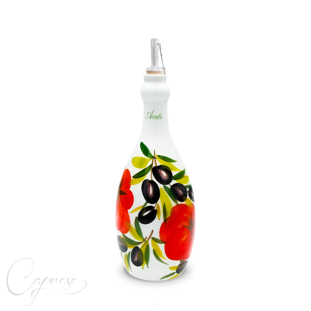 Bassano Ceramic Hand Painted Vinegar Bottle 9 13/16in 23.7oz Tomato With Olive