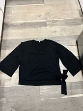 Boutique Pink Blush black super soft faux wrap sweater shirt size S