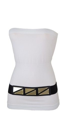 Mujer Color Negro Elástico Cinturón Metal Dorado Triángulo Formado Hebilla Fit - Imagen 4 de 17