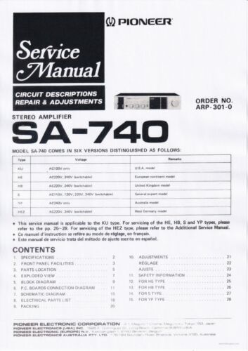 Service Manual Guide for Pioneer SA-740  - Picture 1 of 1