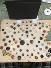 Card of 82 Antique & Vintage Rare Collectors Buttons Various Themes & Materials