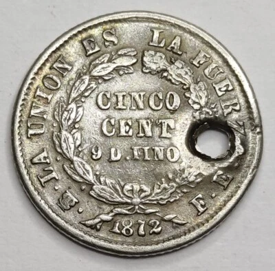 Rare Monnaie Argent, 5 Centavos 1872 - BOLIVIA (5) - Photo 1/2