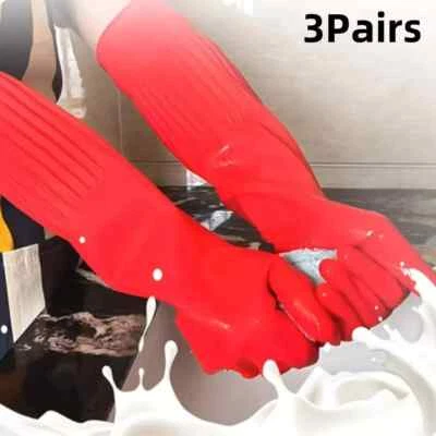 SANJIANKE-FS Rubber Cleaning Gloves Latex Long Sleeve Non-slip Work Household Washing up Dish