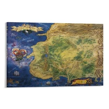 Canvas Prints Black and White Wall Art Antasy Wheel of Time Map Vintage Old Map