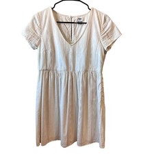Old Navy Babydoll Mini Dress Women Sz XS White Tan Stripe Short Sleeve Geometric