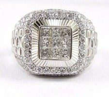 Round  Princess Diamond Cluster Invisible Men's Ring 14k White Gold 4.22Ct