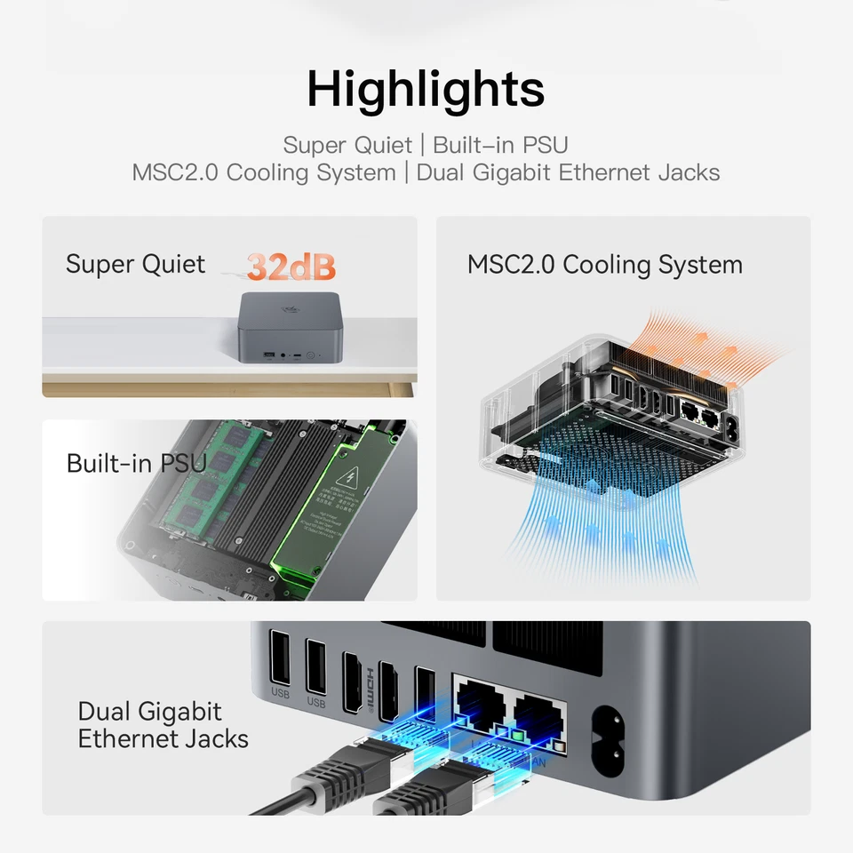 Beelink Mini Pc EQR5 AMD Ryzen5 5650U RAM-16GB SSD-500GB DDR4 MAX 4.2GHz(6C/12T) - Image 3 of 4