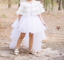 White Flower Girl Dresses Tulle Lace and Cape, Birthday Wedding Party Size 2T