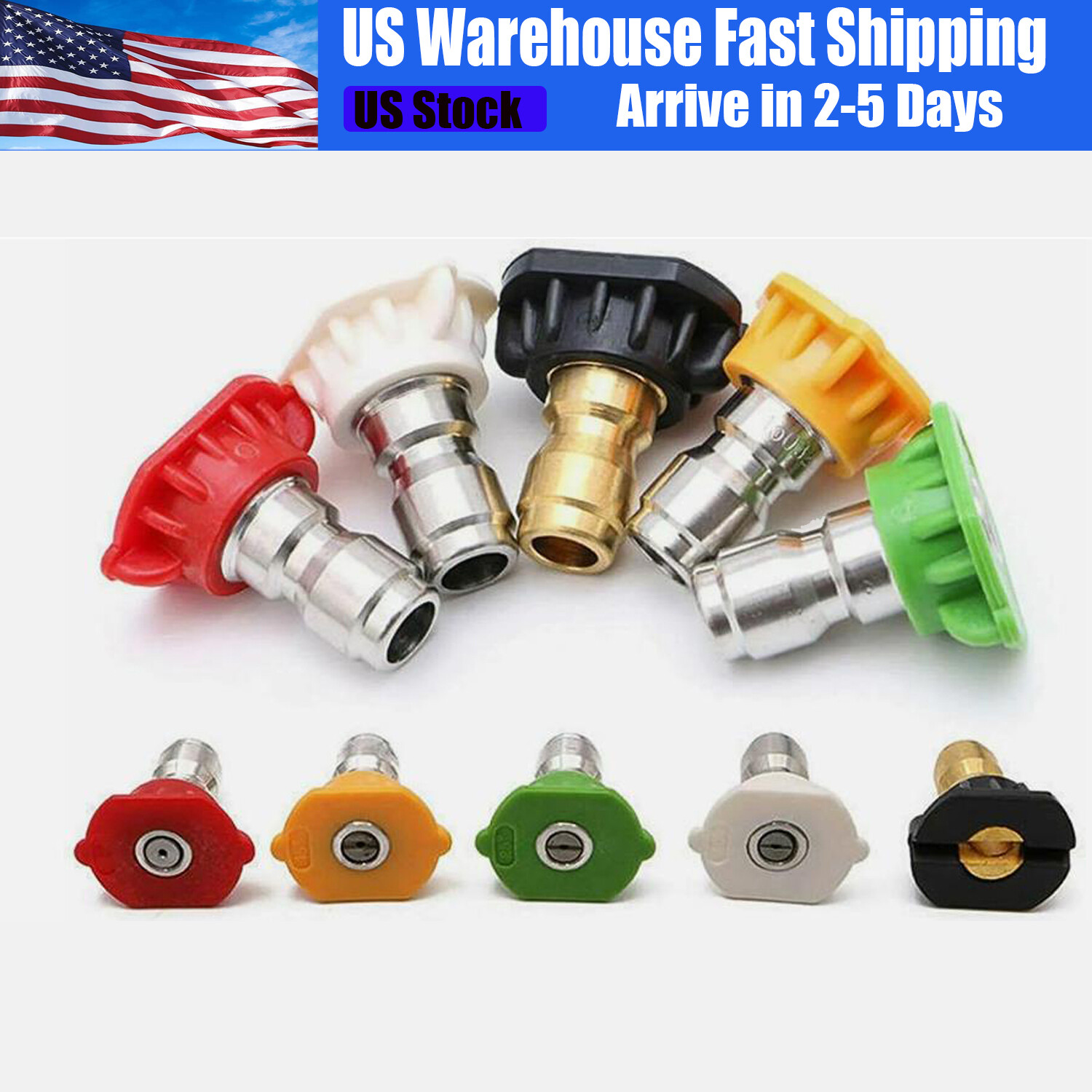 Pressure Washer Spray Tips Nozzles High Power Kit Quick Connect 1/4" 5pcs/Set