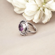 Natural Amethyst Gemstone 925 Sterling Silver Handcrafted Jewelry Ring For Wife