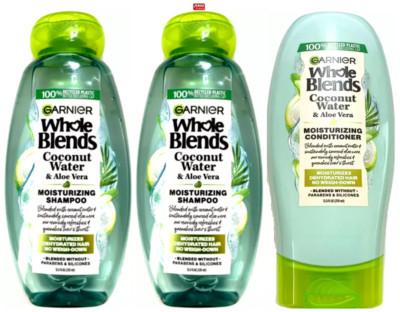 Garnier Whole Blends Coconut Water &Aloe Vera Shampoo & Conditioner 12.5oz-3Pack