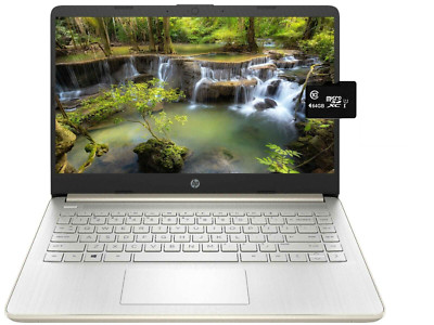Newest HP 14'' HD Laptop Intel 2-Core CPU 4GB RAM 128GB (64+64) Win11 Pale Gold