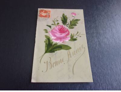 New Year - No. 77806 - Happy New Year - Pink - Celluloid Card Painted in May