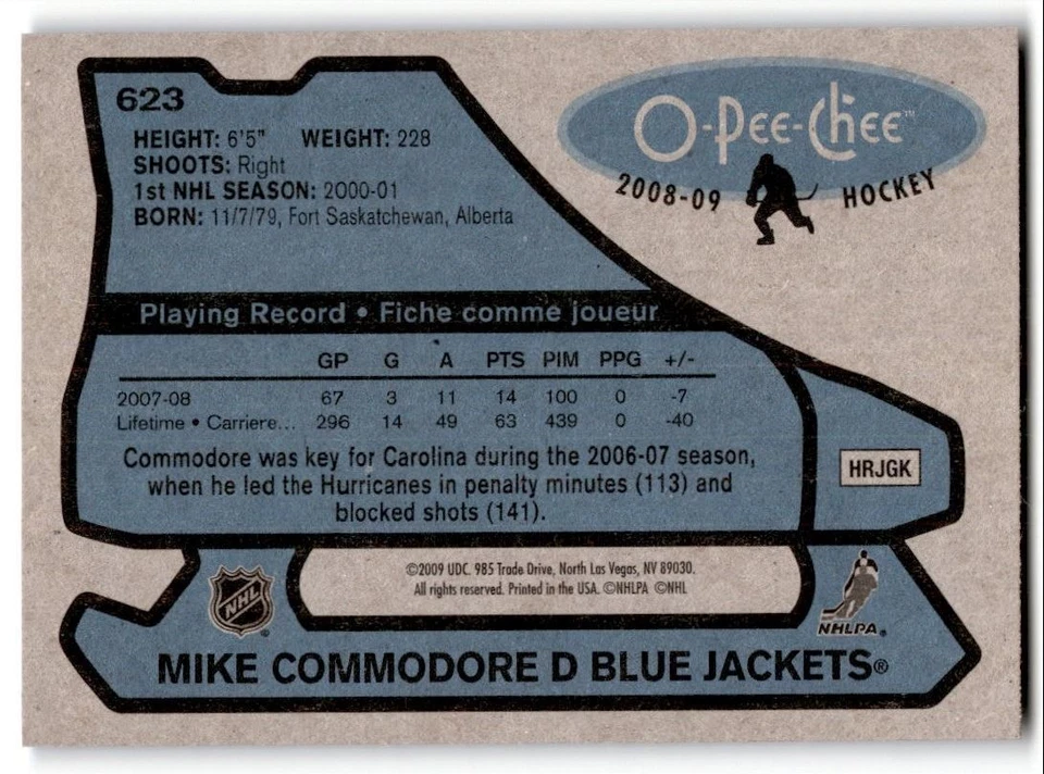 2008-09 O-Pee-Chee '79-80 Retro Mike Commodore #623 Columbus Blue Jackets - Image 2 of 2