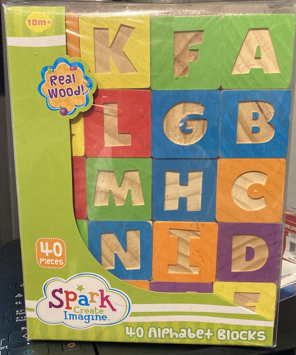 Spark Create Imagine Wooden Alphabet Blocks 40 Wood Pieces - Age