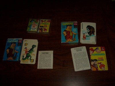 4 VINTAGE ED-U-CARD BOXED CARD PLAYING SETS: FLINTSTONES & HUCKLEBERRY HOUND 