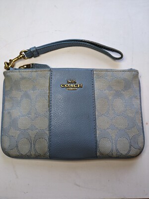 Coach Leather Wristlet zip top 5476 Marble Blue Azure signature | eBay