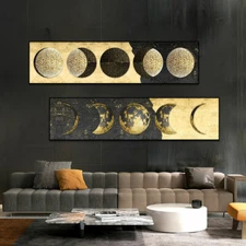 Golden Moon Wall Art Poster Prints Moon Phase Canvas Painting Wall Decor Picture