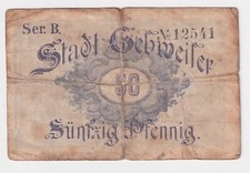 50 Pfennig Banknote Notgeld Stadt Gebweiler im Elsass o.D. (1917) (151827)