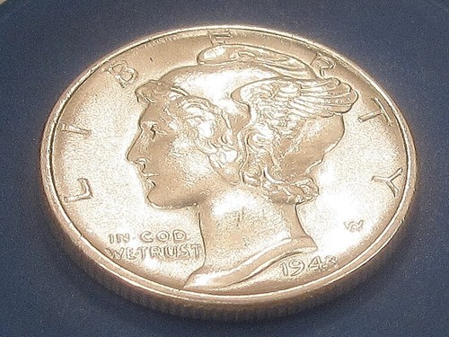 1943 Mercury Almost Uncirculated 90% Silver Sharp Original Mint Luster #527 - 10