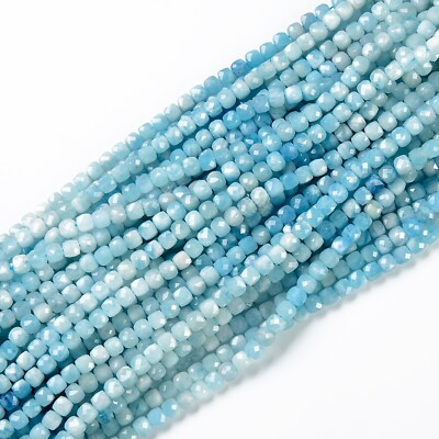 Blue Aquamarine 6x6mmm Faceted Cube Real Genuine Bead Full Strand 15.5'' PRP435