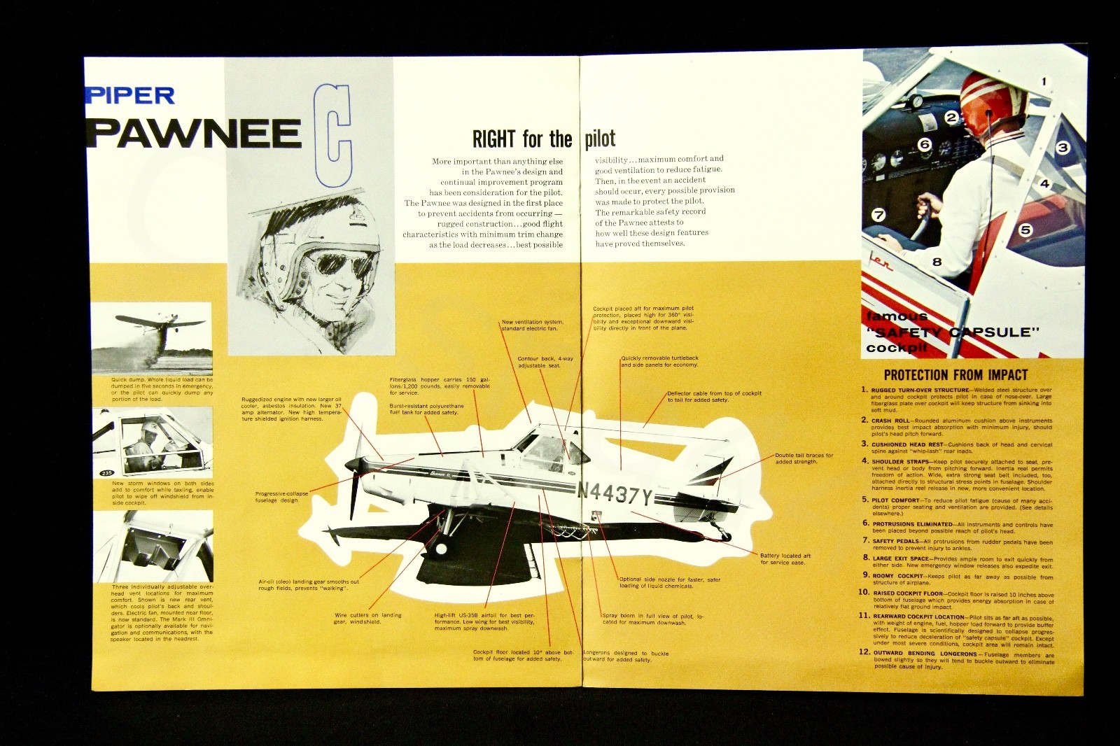 PIPER PAWNEE C Full Color Sales Brochure 6 Pages USA Vintage Right Ag