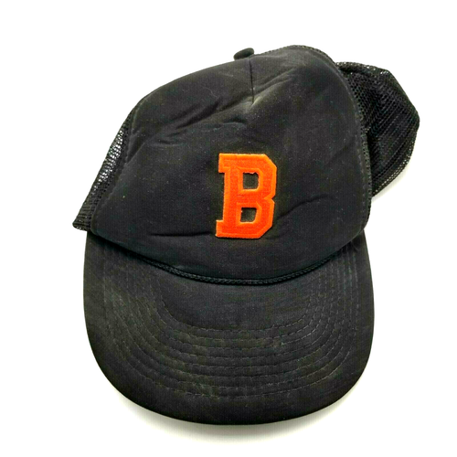 B Initial Hat Cap Black Adult Used Mesh 